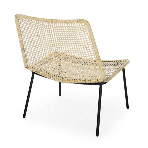 Indoor Woven  Natural Leisure Rattan Chair, Steel Frame Finish with Polish Black (27.5 x27.5 x31.5 )