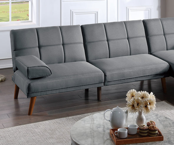 Blue Grey Polyfiber Adjustable Tufted Sofa Living Room Solid wood Legs Comfort Couch