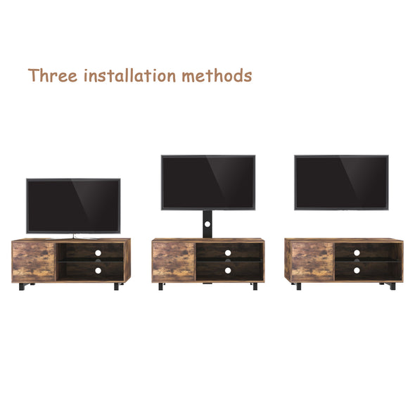 Rustic Brown TV Console with push-to-open Storage Cabinet for TV up to 65in Wood &amp;glass TV Stand for Living Room Bedroom