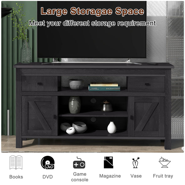 [Christmas Deal] ON-TREND Modern, Stylish Functional Furnishing Particleboard TV Stand with Two Drawers and Open Style Shelves Sliding Doors and Adjustable Shelf, Espresso