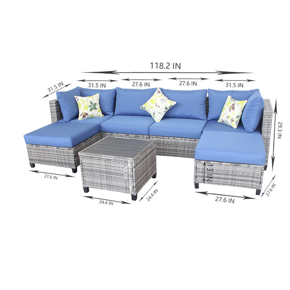 6-Seater Outdoor Wicker Sofa Group with Cushion