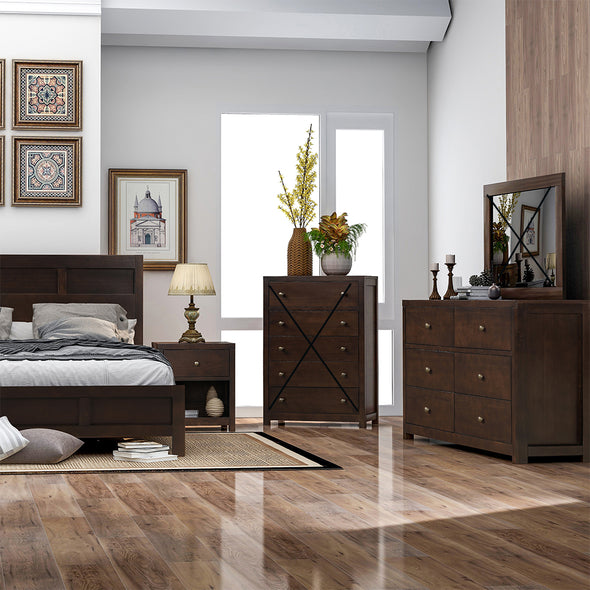 Classic Rich Brown 4 Pieces King Bedroom Set (King Bed + Nightstand*2+ Chest)