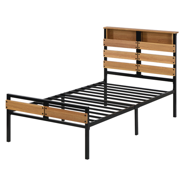 Metal and Wood Bed Frame with Headboard and Footboard ,Twin Size Platform Bed ,No Box Spring Needed(Black)