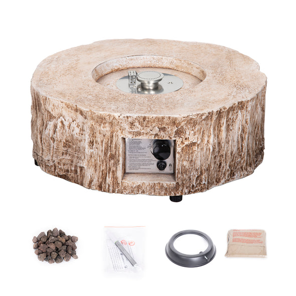 28'' Ore Powder 30,000 BTU Exterior Faux Stone Propane Fire Pit with Water Proof Cover and Lava Rock