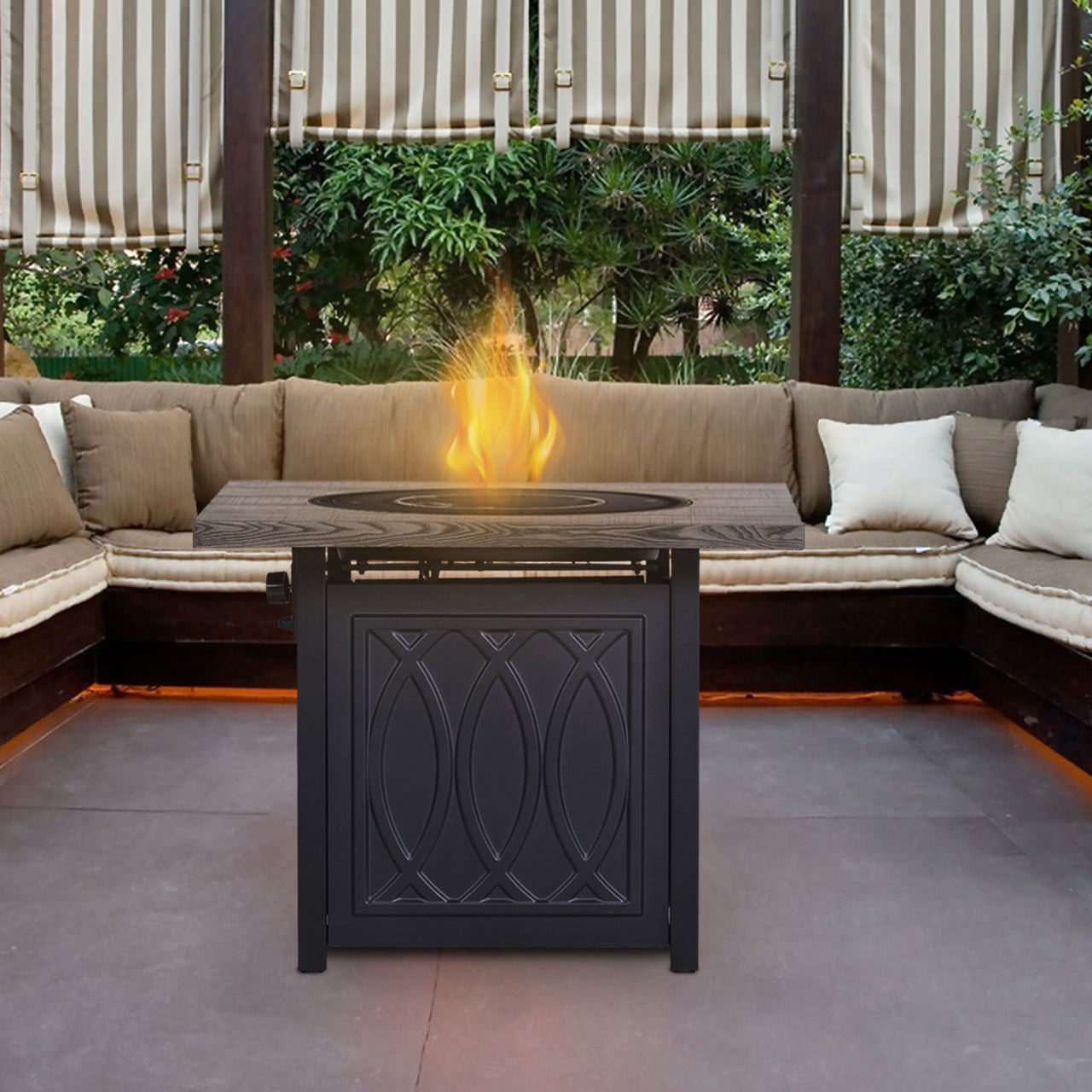 35'' Outdoor 50,000BTU Auto-Ignition Propane Gas Fire Table with Waterproof Cover Glass fire beads