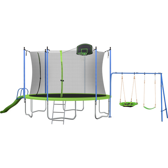 14FT TRAMPOLINE WITH SWING-METAL WITH SLIDE