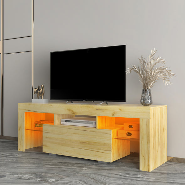 TV Stand with LED RGB Lights,Flat Screen TV Cabinet, Gaming Consoles - in Lounge Room, Living Room,oak