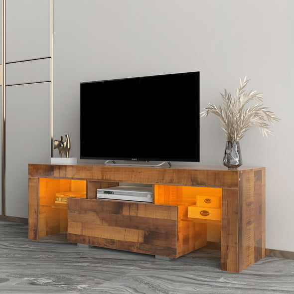TV Stand with LED RGB Lights,Flat Screen TV Cabinet, Gaming Consoles - in Lounge Room, Living Room and Bedroom,WALNUT