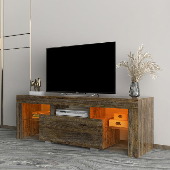 TV Stand with LED RGB Lights,Flat Screen TV Cabinet, Gaming Consoles - in Lounge Room, Living Room and Bedroom,GREY OAK