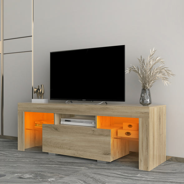 TV Stand with LED RGB Lights,Flat Screen TV Cabinet, Gaming Consoles - in Lounge Room, Living Room,WOOD