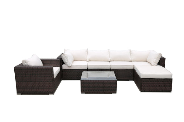 7Pcs Wicker Rattan Patio Sectional Furniture Sets,Cushioned Chairs and Coffee Table