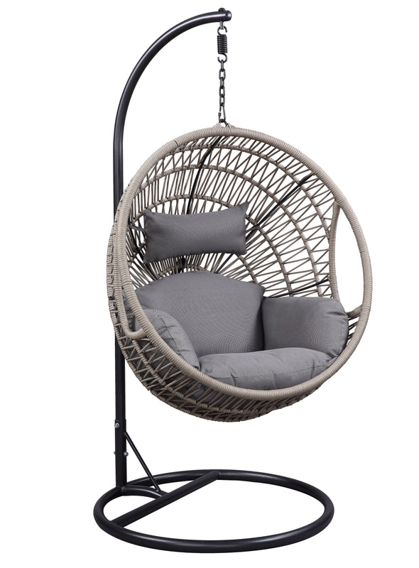 ACME Vinnie Patio Swing Chair with Stand, Fabric & Rope (1Set/3Ctn) 45088