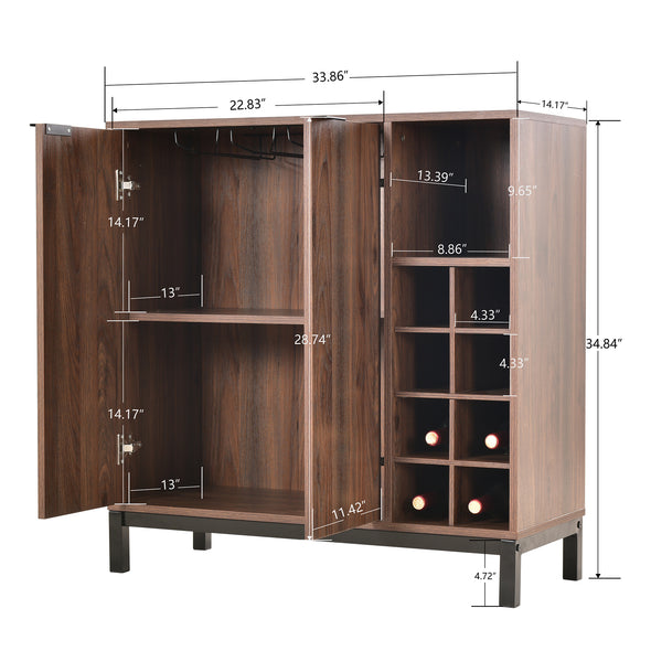 K&K Sideboards and Buffets With Storage Coffee Bar Cabinet Wine Racks Storage Server Dining Room Console 34 Inch（Dark brown）