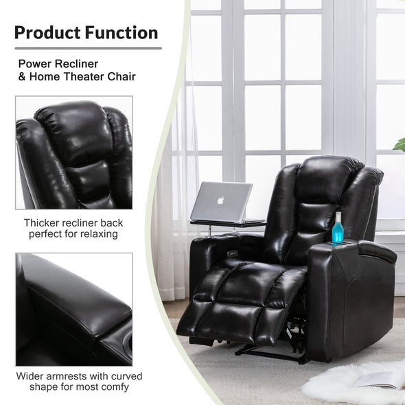 Orisfur. Power Motion Recliner with USB Charging Port and 360  Swivel Tray Table, Home Theater Chair with Cup Holders design and Hidden Arm Storage