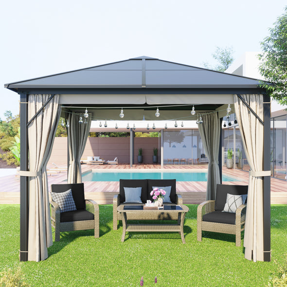 U_STYLE  9.8 Ft. W x 9.8 Ft. D  Aluminum Paito Gazebo with Polycarbonate Roof