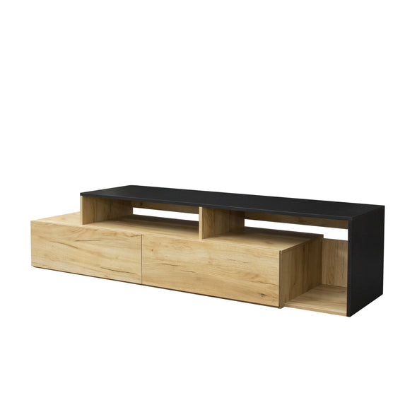 Living Room Furniture High and low TV Stand Cabinet with 2 Drawers,Use high quality MDF,Black+oak