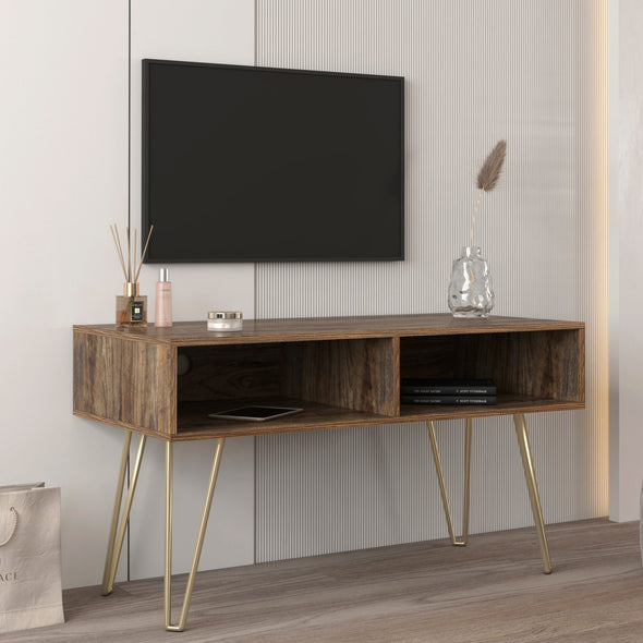 Modern Design TV stand stable Metal Legs  with 2 open shelves to put TV, DVD, router, books, and small ornaments,Espresso