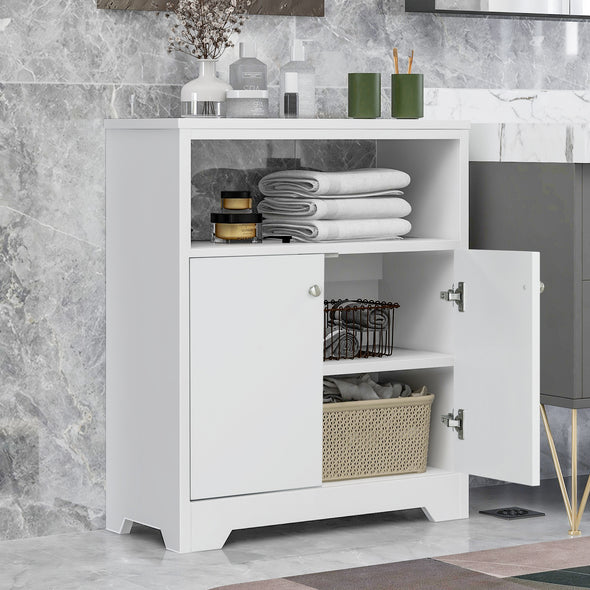 White Bathroom Storage Cabinet with Adjustable Shelves, Freestanding Floor Cabinet for Home Kitchen, Easy to Assemble