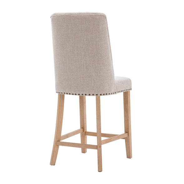 Hengming Modern Bar Height Bar Stools Set of 2  Upholstered Pub Chairs with  Rubber Wood Legs for Kitchen,Dining Room, Beige