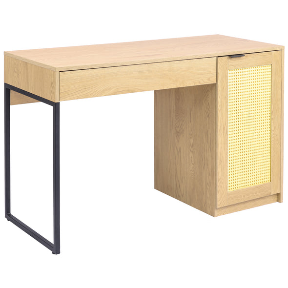 47  Wicker Computer Desk, Work Desk, Office Desk, Writing PC Table with Storage Cabinet and Drawer, Natural Color