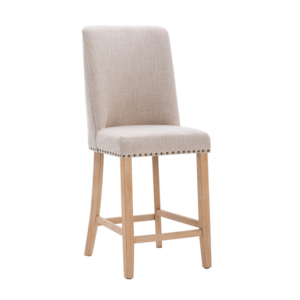 Hengming Modern Bar Height Bar Stools Set of 2  Upholstered Pub Chairs with  Rubber Wood Legs for Kitchen,Dining Room, Beige