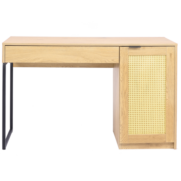 47  Wicker Computer Desk, Work Desk, Office Desk, Writing PC Table with Storage Cabinet and Drawer, Natural Color