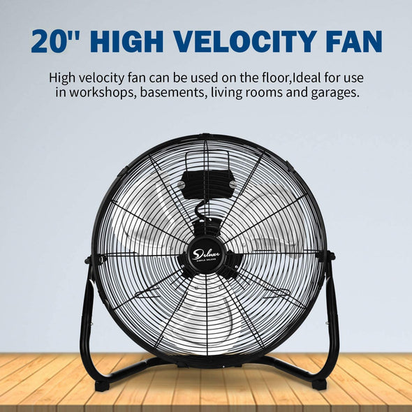 Simple Deluxe 20 Inch 3-Speed High Velocity Heavy Duty Metal Industrial Floor Fans Quiet for Home, Commercial, Residential, and Greenhouse Use, Outdoor/Indoor, Black