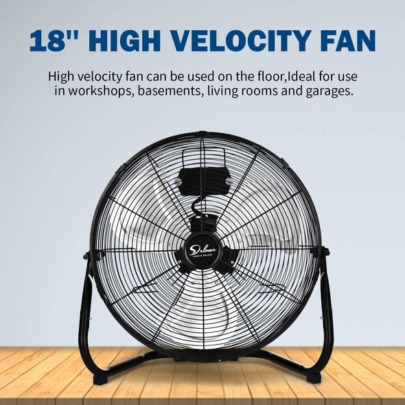 Simple Deluxe 18 Inch 3-Speed High Velocity Heavy Duty Metal Industrial Floor Fans Oscillating Quiet for Home Commercial, Residential, and Greenhouse Use, Outdoor/Indoor, Black