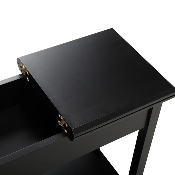 Flip Top End Table Narrow Side Table with Storage Shelf - black