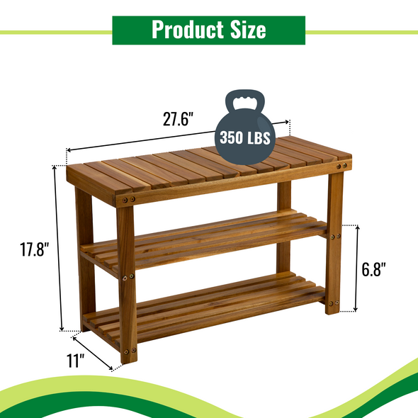 BEEFURNI Acacia Wood Shoe Rack Bench Strong Weight Bearing Upto 350 LBS Best Ideas For Entryway Frontdoor Bathroom, Natural Color.
