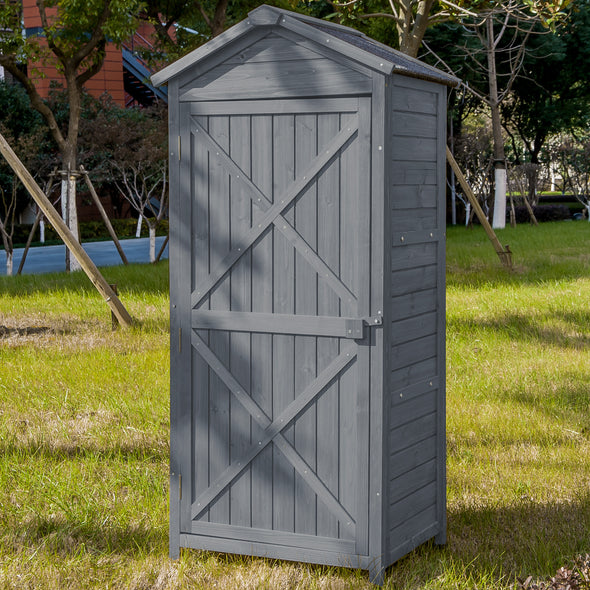 TOPMAX Outdoor Wooden Storage Sheds Fir Wood Lockers with Workstation,Gray