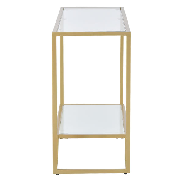 ON-TREND Modern, Minimalist Design Living Room Side Table, Metal with Stained White Tempered Glass, 2-Tier Side Table for Entrance,  Gold