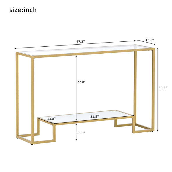 ON-TREND Modern, Minimalist Design Living Room Side Table, Metal with Stained White Tempered Glass, 2-Tier Side Table for Entrance,  Gold