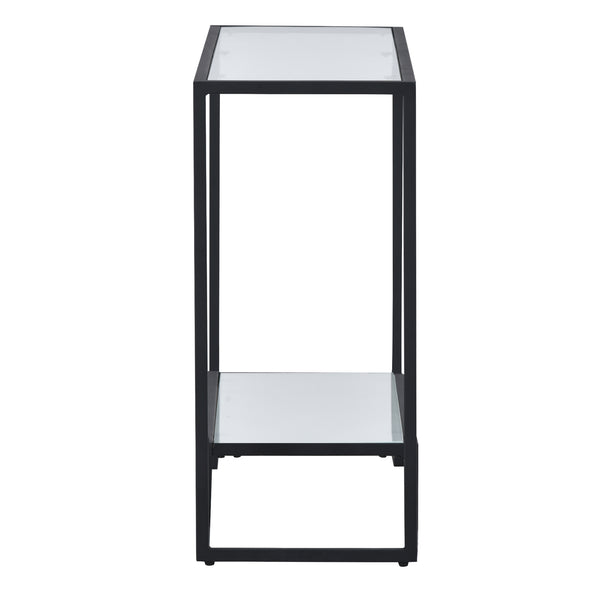 ON-TREND Modern, Minimalist Design Living Room Side Table, Metal with Stained White Tempered Glass, 2-Tier Side Table for Entrance,  Black
