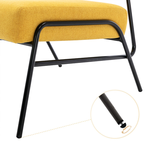 Wire Metal Frame Slipper Chair, Armless Accent Chair Lounge Chair for Living Room, Bedroom, Home Office,Yellow Linen