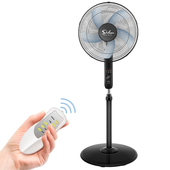 Simple Deluxe Oscillating 16&Prime; Adjustable 3 Speed Pedestal Stand Fan with Remote Control for Indoor, Bedroom, Living Room, Home Office & College Dorm Use