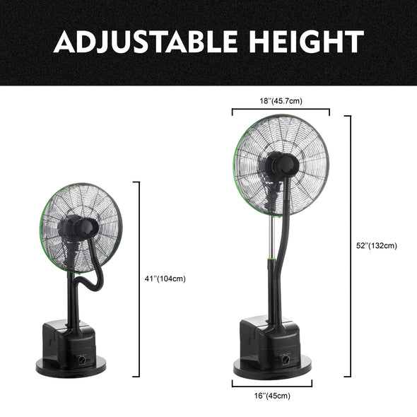 Simple Deluxe 18 Inch Misting Fan Adjustable Height Oscillating Cooling Pedestal with Remote Control, Ideal for Backyards, Patios, Black