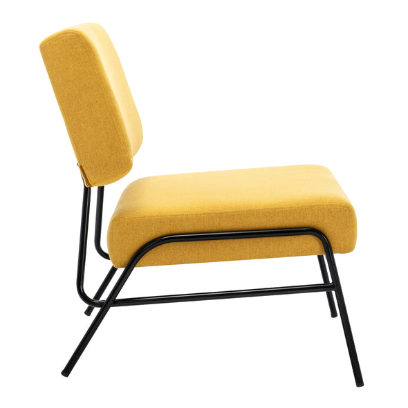 Wire Metal Frame Slipper Chair, Armless Accent Chair Lounge Chair for Living Room, Bedroom, Home Office,Yellow Linen