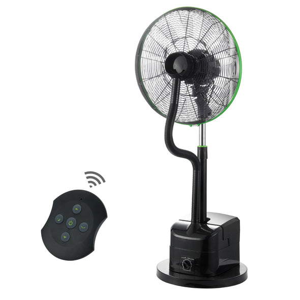 Simple Deluxe 18 Inch Misting Fan Adjustable Height Oscillating Cooling Pedestal with Remote Control, Ideal for Backyards, Patios, Black