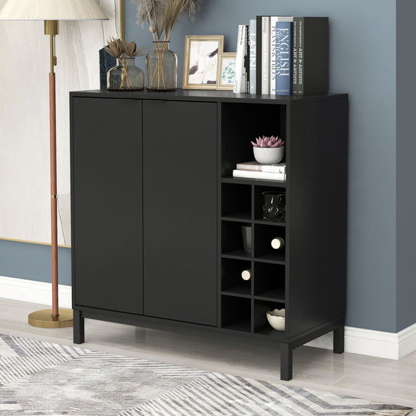 Sideboards and Buffets With Storage Coffee Bar Cabinet Wine Racks Storage Server Dining Room Console 34 Inch（Black）