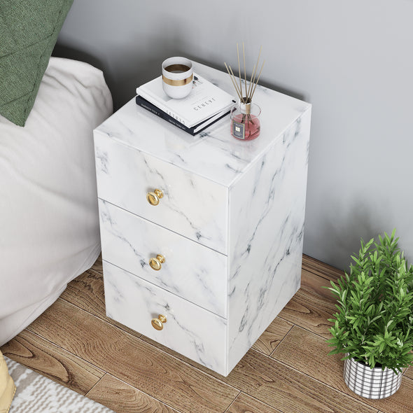 Tempered glass marble texture bedside table