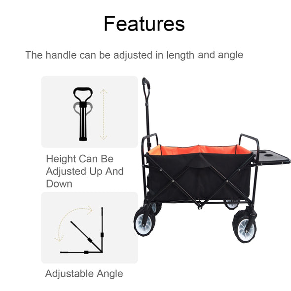 folding wagon Collapsible Outdoor Utility Wagon, Heavy Duty Folding Garden Portable Hand Cart, Drink Holder, Adjustable Handles and Double Fabric, for Beach, Garden, Sports (Yellow)