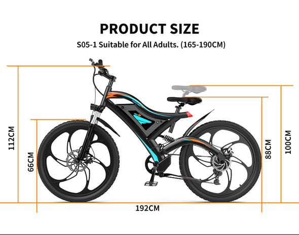 AOSTIRMOTOR Electric Bicycle 500W Motor 26  Fat Tire With 48V/15Ah Li-Battery S05-1