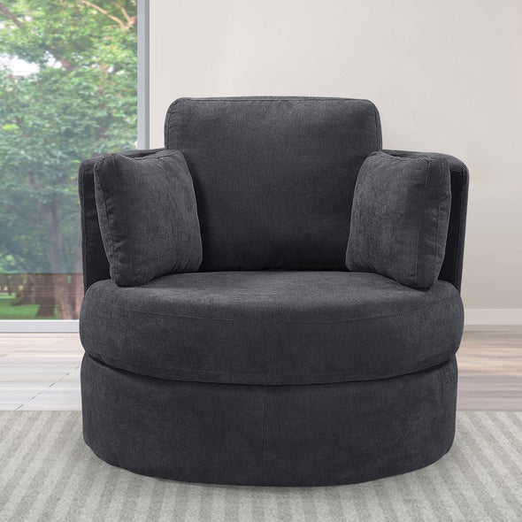 Welike Dark Grey Swivel Accent Barrel Modern Sofa Lounge Club Round Chair Linen Fabric for Living Room Hotel with 3 Pillows and storage