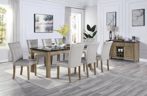 ACME Charnell Dining Table  in Marble & Oak Finish DN00553
