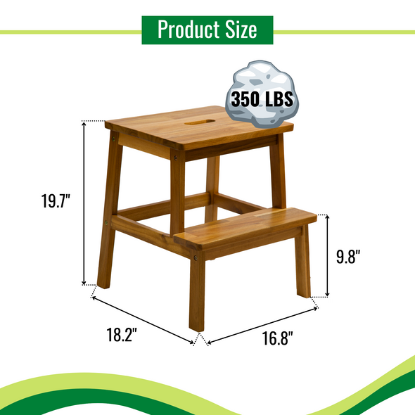 BEEFURNI Acacia Wood Two Steps Stool Rectangle Top Best Ideas For Kitchen Living Room End Tables For Sofas Sub-stool for Living Room Bedside Strong Weight Capacity Upto 350 LBS, Natural Color