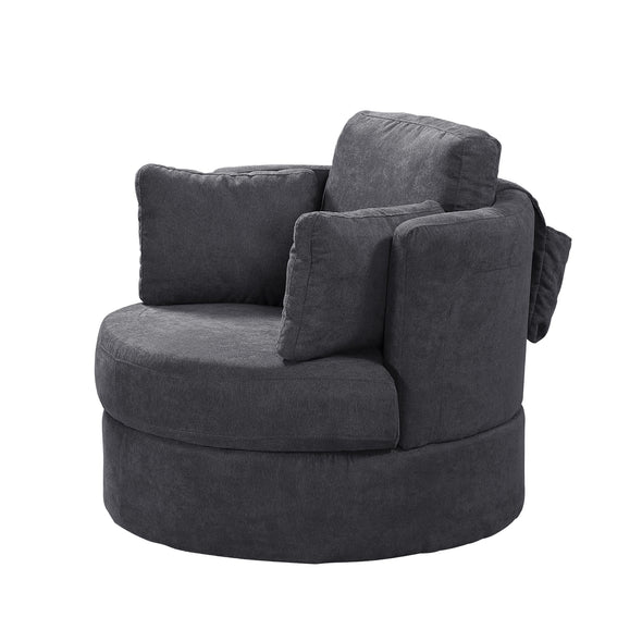 Welike Dark Grey Swivel Accent Barrel Modern Sofa Lounge Club Round Chair Linen Fabric for Living Room Hotel with 3 Pillows and storage
