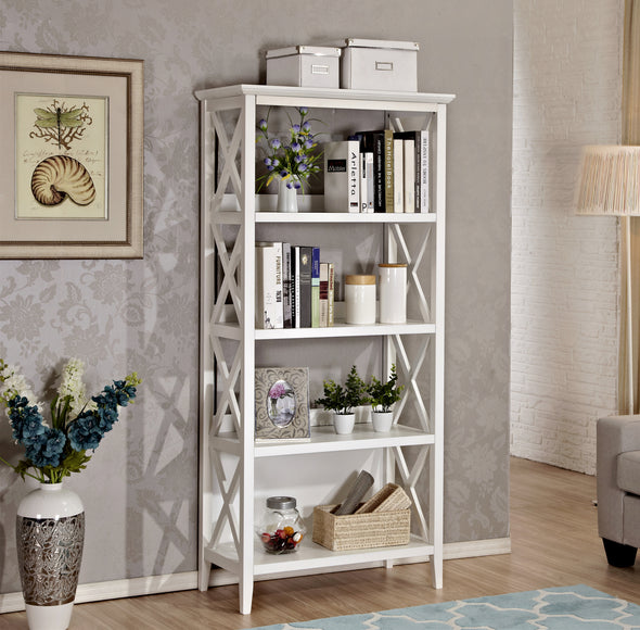 4 Tier Bookcases, 67   Bookshelf with Sturdy Solid Frame, Shelves for Home and Office Organizer, White