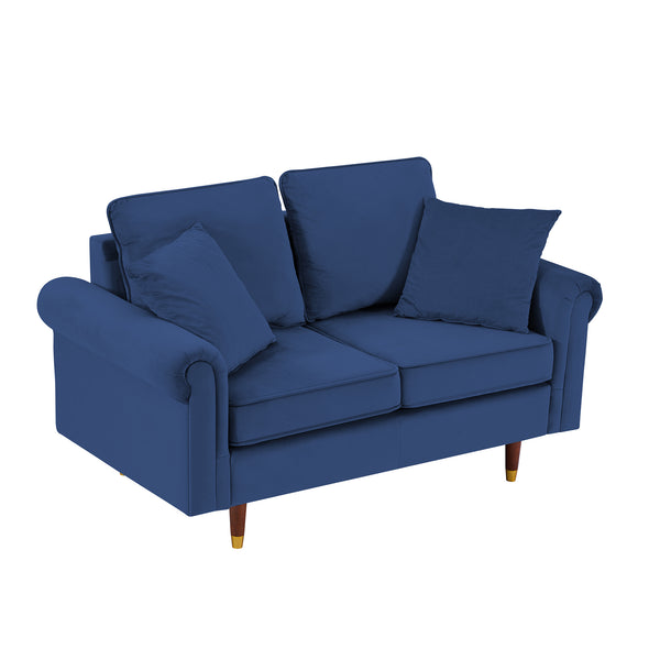 Velvet Sofa Couch with 2 Pillows, Modern Loveseat Sofa With Wood Legs for Living Room and Bedroom .