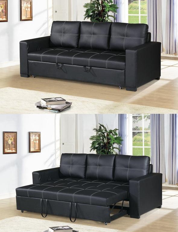 Sectional Sofa Pull out Bed Living Room Couch Black Faux Leather Tufted Convertible Sofa